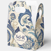 ヴィンテージモノグラムブルークリームダマスク結婚フローラ フェイバーボックス (見開き)