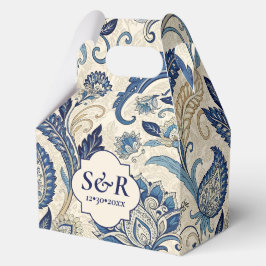 ヴィンテージモノグラムブルークリームダマスク結婚フローラ フェイバーボックス