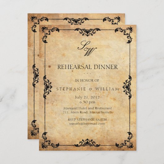 ヴィンテージモノグラムリハーサルディナー招待状カード 招待状 (正面/裏面)