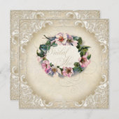 ヴィンテージモノグラムレースワイルドピンクローズスワーフォーマルル 招待状 (正面/裏面)