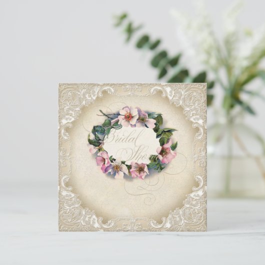 ヴィンテージモノグラムレースワイルドピンクローズスワーフォーマルル 招待状 (スタンド正面)
