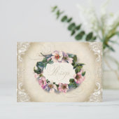 ヴィンテージモノグラムレースワイルドピンクローズスワールフォーマル 出欠カード (スタンド正面)