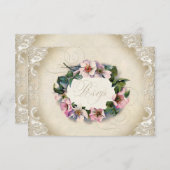 ヴィンテージモノグラムレースワイルドピンクローズスワールフォーマル 出欠カード (正面/裏面)