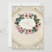 ヴィンテージモノグラムレースワイルドピンクローズスワールフォーマル 招待状 (正面)