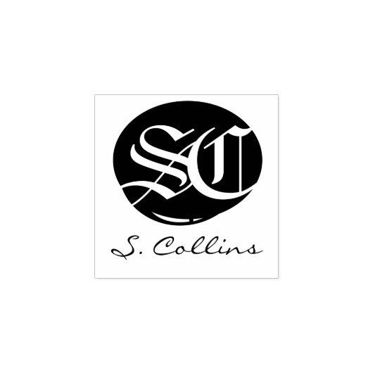 ヴィンテージモノグラム丸のロゴと署名 ラバースタンプ (インプリント)