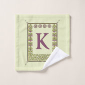 ヴィンテージモノグラム文字フローラフレーム新しい バスタオルセット (ウォッシュタオル)