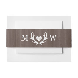 ヴィンテージモノグラム木目の鹿結婚角 招待状ベリーバンド