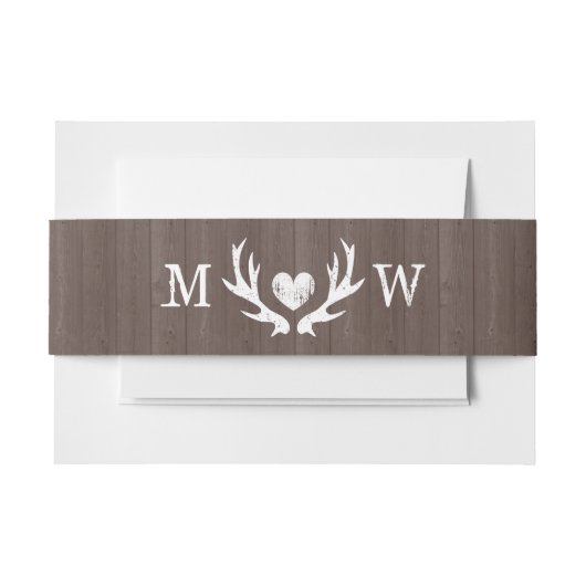 ヴィンテージモノグラム木目の鹿結婚角 招待状ベリーバンド (正面例)