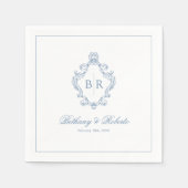 ヴィンテージモノグラム結婚ブルー スタンダードカクテルナプキン (正面)