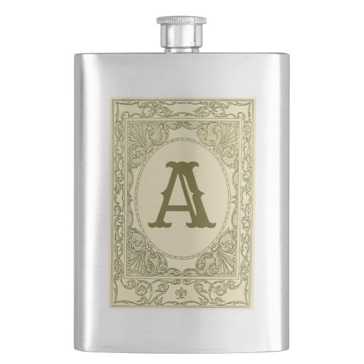 ヴィンテージモノグラム縁どの文字ビクトリアン緑 フラスク (正面)