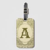 ヴィンテージモノグラム縁どの文字ビクトリアン緑 ラゲッジタグ (正面縦)