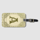 ヴィンテージモノグラム縁どの文字ビクトリアン緑 ラゲッジタグ (正面横)