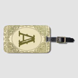 ヴィンテージモノグラム縁どの文字ビクトリアン緑 ラゲッジタグ