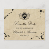 ヴィンテージモノグラム&インクステインウェディング日付を保存 案内ポストカード (正面)