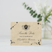 ヴィンテージモノグラム&インクステインウェディング日付を保存 案内ポストカード (スタンド正面)