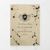 ヴィンテージモノグラム&インクステイン結婚ズスイート 三つ折り招待状 (カバー)