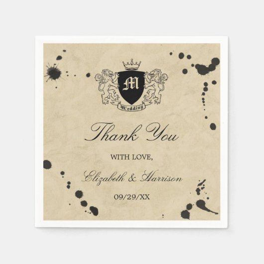 ヴィンテージモノグラム&インクステイン結婚ズ スタンダードカクテルナプキン (正面)