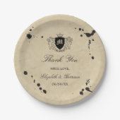 ヴィンテージモノグラム&インクステイン結婚ズ ペーパープレート (正面)
