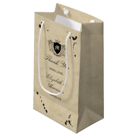 ヴィンテージモノグラム&インクステイン結婚式の引き出物 スモールペーパーバッグ (正面アングル)