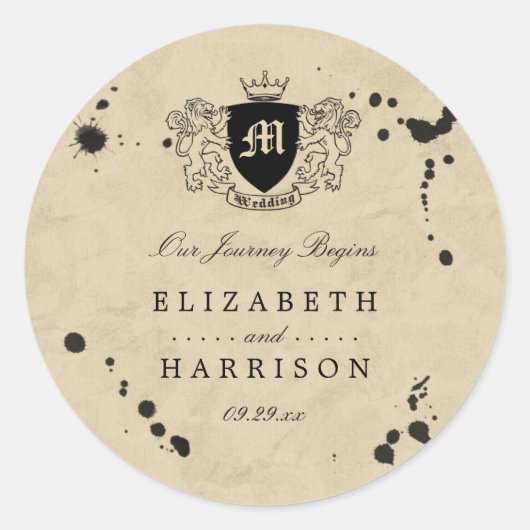 ヴィンテージモノグラム&インクステイン結婚式の引き出物 ラウンドシール (正面)