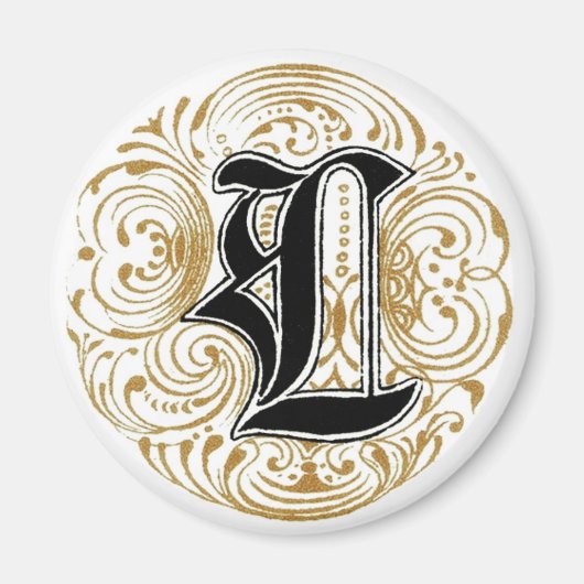 ヴィンテージモノグラム'L'金ゴールド マグネット (正面)