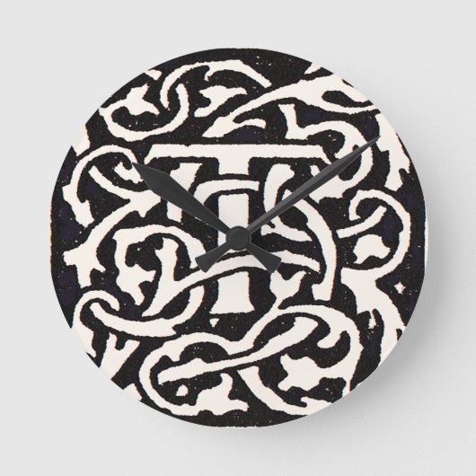 ヴィンテージモノグラムTアールヌーボーレター ラウンド壁時計 (正面)