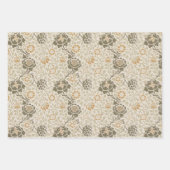 ヴィンテージモリスブラウンフローラベージュ花のパターン ラッピングペーパーシート (正面3)