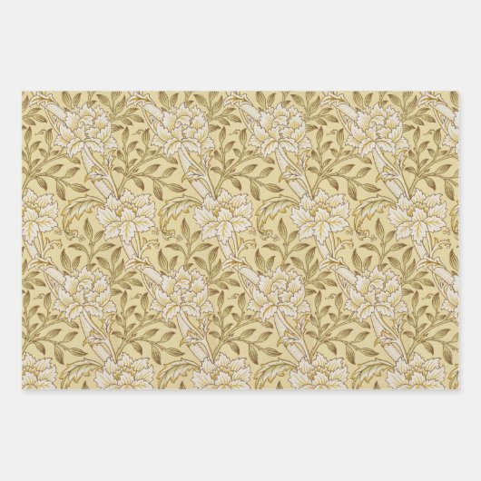 ヴィンテージモリスブラウンフローラベージュ花のパターン ラッピングペーパーシート (正面)