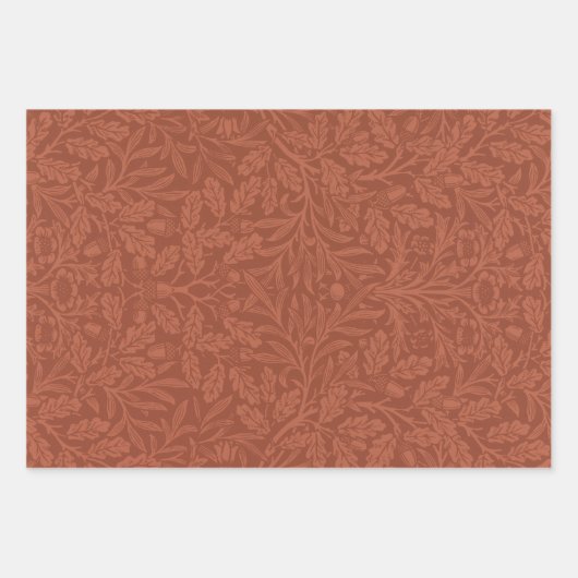 ヴィンテージモリスレッドブルーグリーンオーク葉ズアコーン ラッピングペーパーシート (正面)