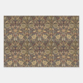 ヴィンテージモリス茶色の鳥鳩ピーコックとドラゴン ラッピングペーパーシート (正面)