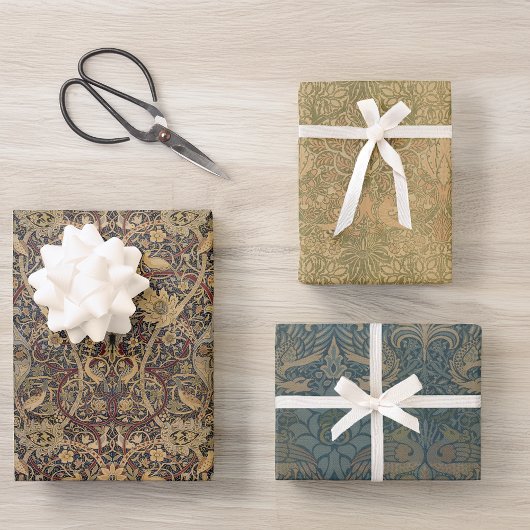 ヴィンテージモリス茶色の鳥鳩ピーコックとドラゴン ラッピングペーパーシート