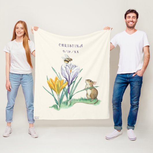 ヴィンテージモリーブレット自然マウスクロッカスビー フリースブランケット (インサイチュ)