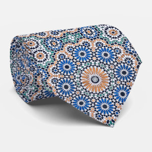 ヴィンテージモロッコブルー花パターン ネクタイ