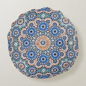 ヴィンテージモロッコブルー花パターン ラウンドクッション (裏面)
