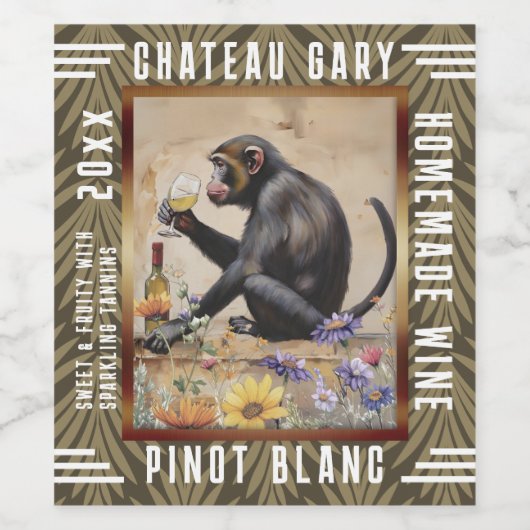ヴィンテージモンキーホワイトワインボトル パーソナライズされた ワインラベル (シングルラベル)