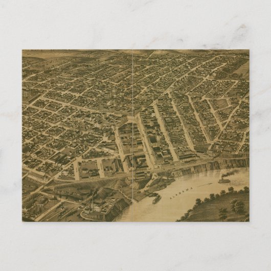 ヴィンテージモンゴメリー・アラバマの地図(1887) ポストカード (正面)