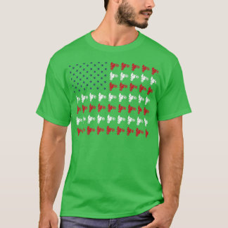 ヴィンテージモーターアメリカンフラッグバイクもしくは自転車に乗る人モーターサイクルリジン Tシャツ