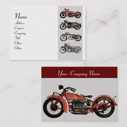 ヴィンテージモーターサイクルレッドグレーホワイトパール 名刺 (正面/裏面)