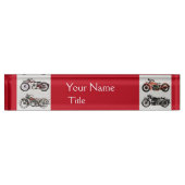 ヴィンテージモーターサイクルレッド白黒 デスクネームプレート (正面)