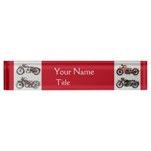 ヴィンテージモーターサイクルレッド白黒 デスクネームプレート (正面)