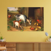 ヴィンテージヤギとニワトリが農場で キャンバスプリント (インサイチュ (リビング))