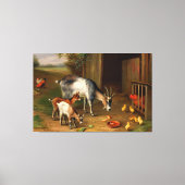 ヴィンテージヤギとニワトリが農場で キャンバスプリント (正面)