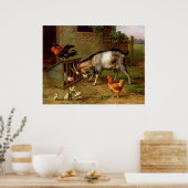 ヴィンテージヤギとニワトリの家畜 ポスター (キッチン)