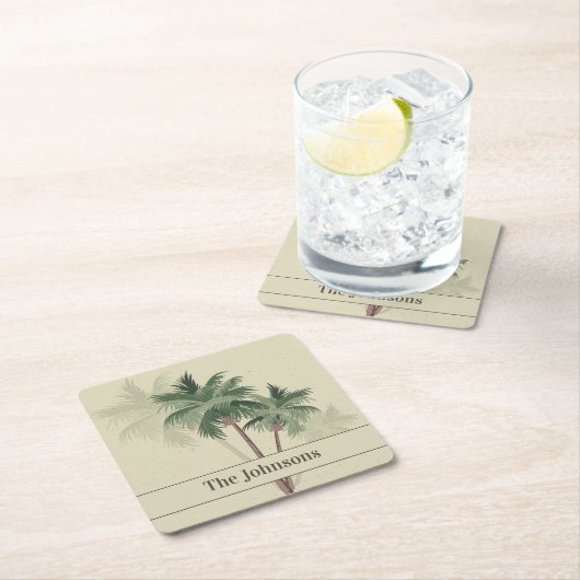[ヴィンテージヤシの木のファミリ名] スクエアペーパーコースター (インサイチュ)