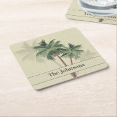 [ヴィンテージヤシの木のファミリ名] スクエアペーパーコースター (アングル)