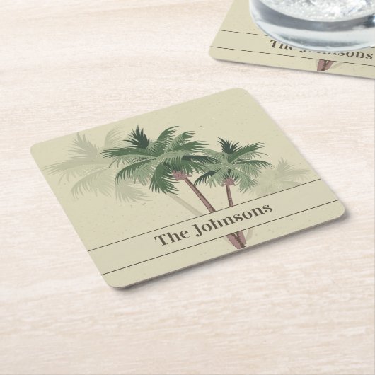 [ヴィンテージヤシの木のファミリ名] スクエアペーパーコースター (アングル)