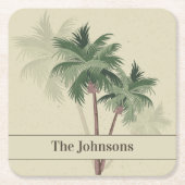 [ヴィンテージヤシの木のファミリ名] スクエアペーパーコースター (正面)