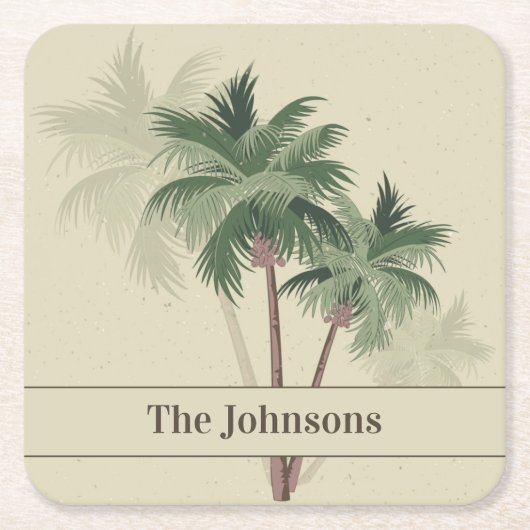 [ヴィンテージヤシの木のファミリ名] スクエアペーパーコースター (正面)