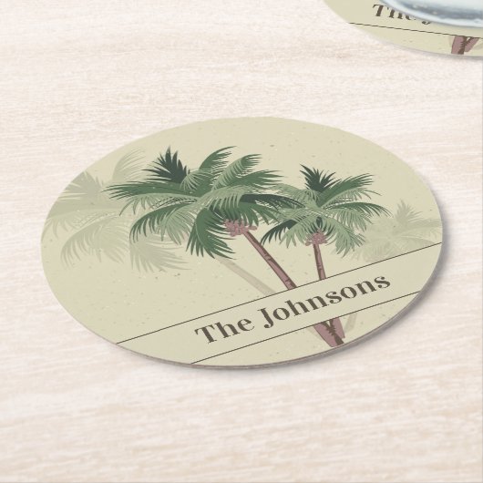 [ヴィンテージヤシの木のファミリ名] ラウンドペーパーコースター (アングル)