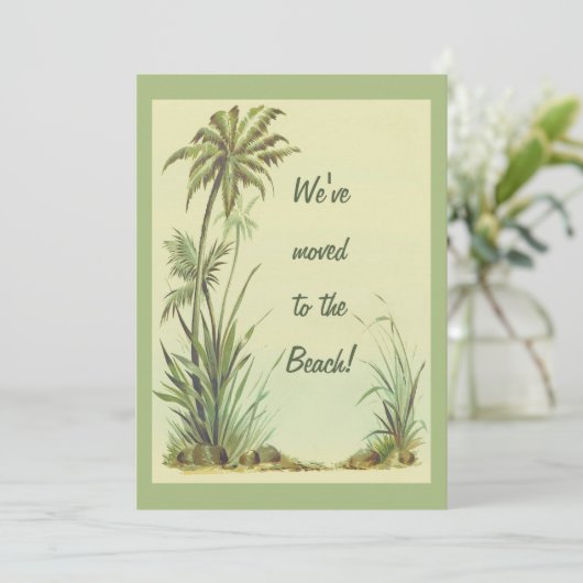 ヴィンテージヤシの木の引っ越しましたをビーチ カード (スタンド正面)